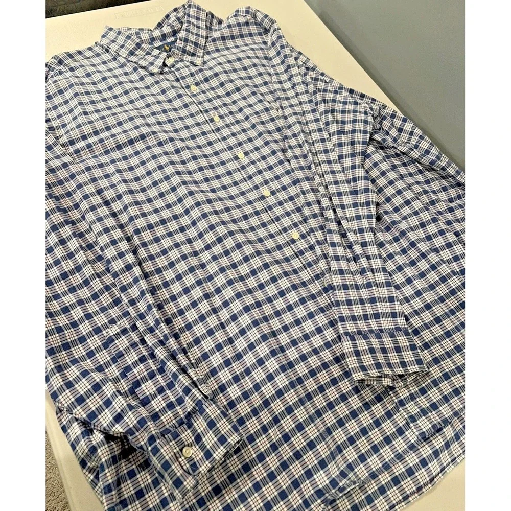 Ralph Lauren Mens 3XB Blue Plaid Button Down Shirt Pony Logo